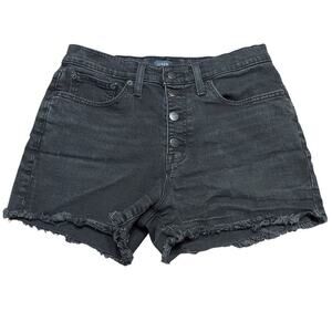 J. Crew Women's Black High Rise Raw Hem Button Fly Denim Shorts